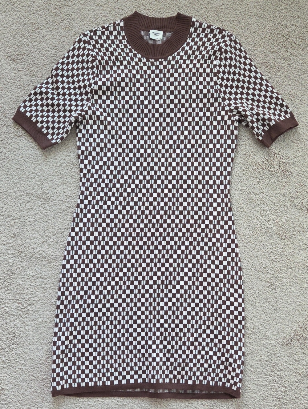 Abercrombie & Fitch Brown and White Checkered Knit Mini Dress